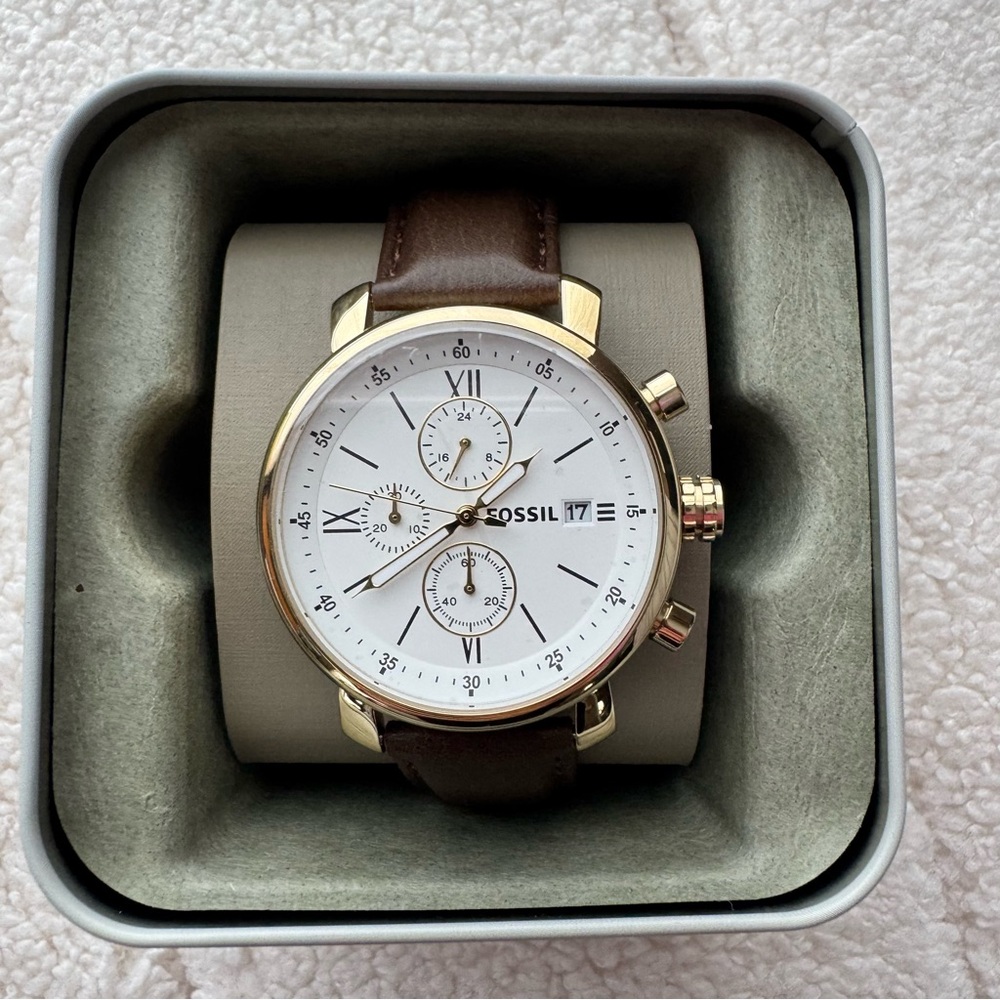 NIB - Fossil Rhett Multifunction Brown LiteHide™ Leather Watch